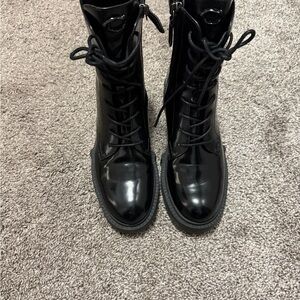 Coach Glossy Black Combat Boots 6.5